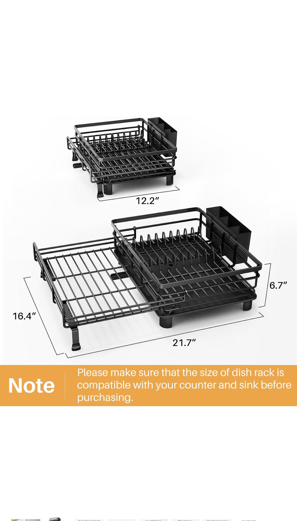 SNTD Expandable Dish Drying Rack for Kitchen Counter - Black