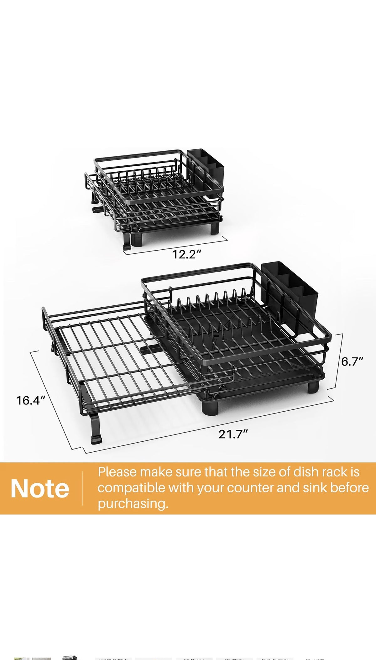 SNTD Expandable Dish Drying Rack for Kitchen Counter - Black