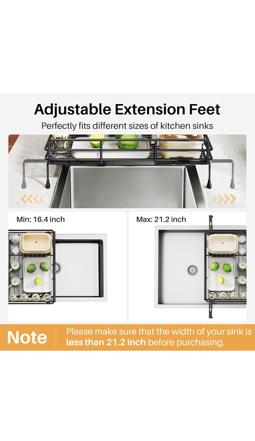 SNTD Expandable Dish Drying Rack for Kitchen Counter - Black
