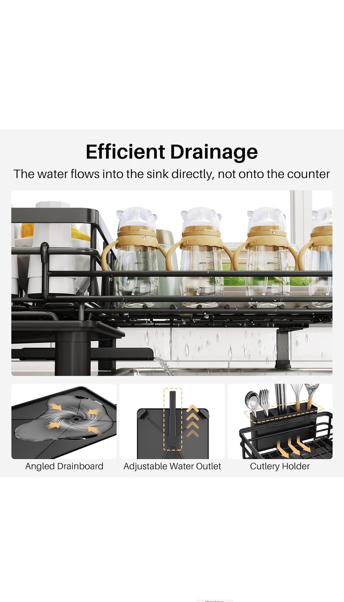 SNTD Expandable Dish Drying Rack for Kitchen Counter - Black