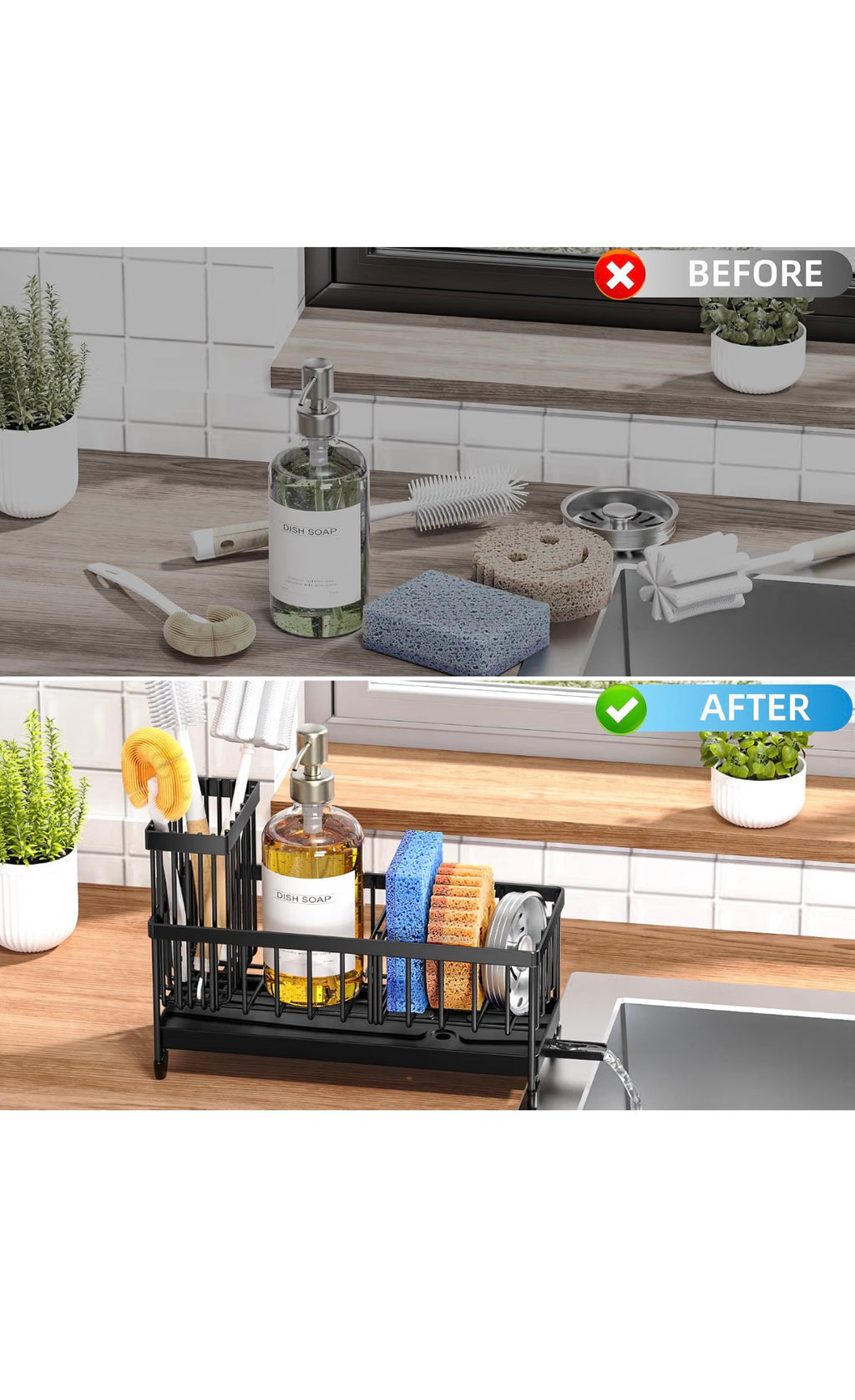Cisily Sponge Holder for Kitchen Sink - Black (9.25