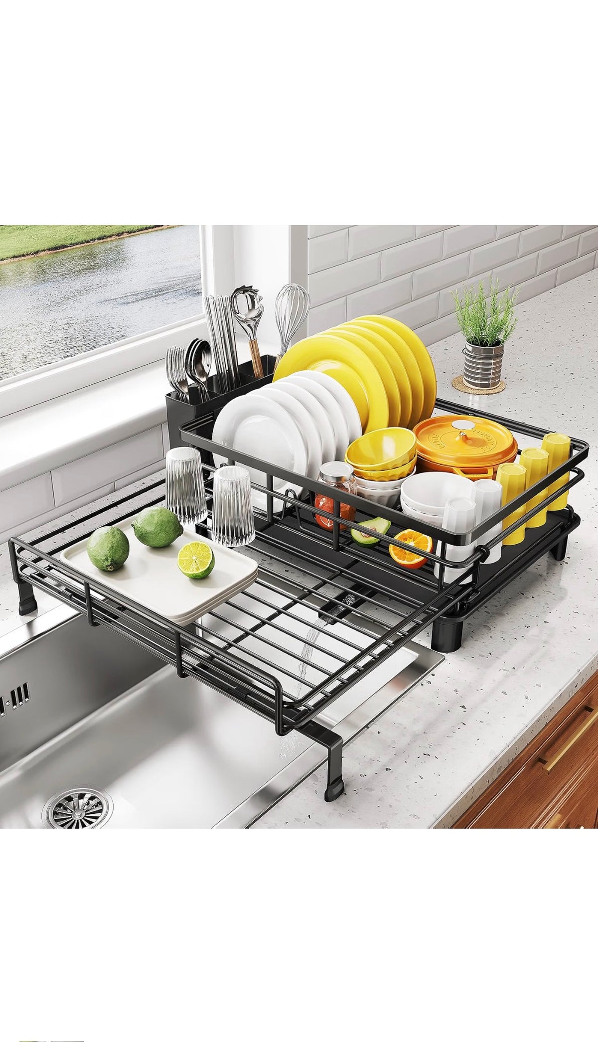 SNTD Expandable Dish Drying Rack for Kitchen Counter - Black