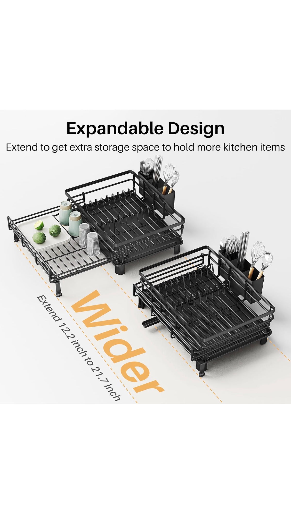 SNTD Expandable Dish Drying Rack for Kitchen Counter - Black