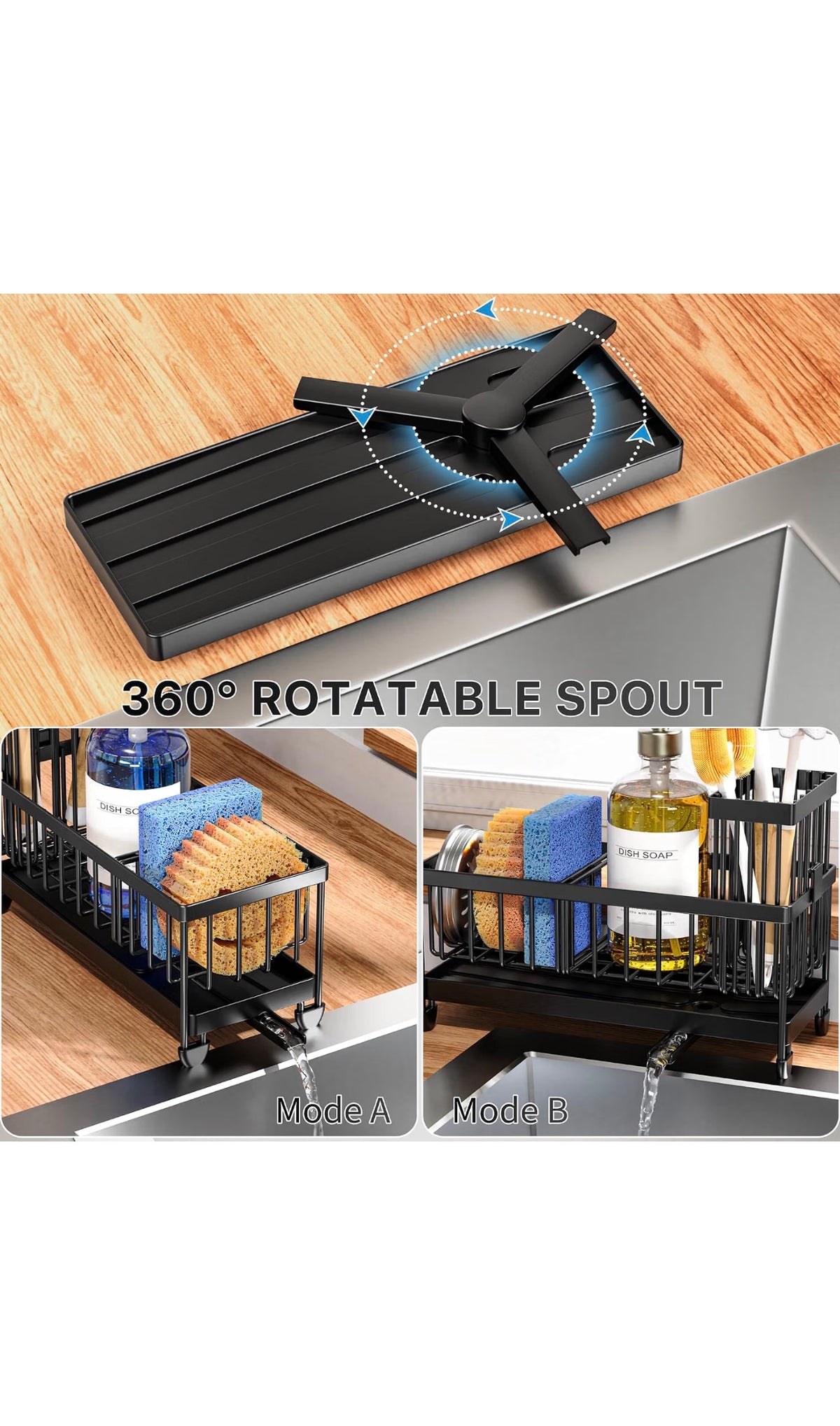Cisily Sponge Holder for Kitchen Sink - Black (9.25