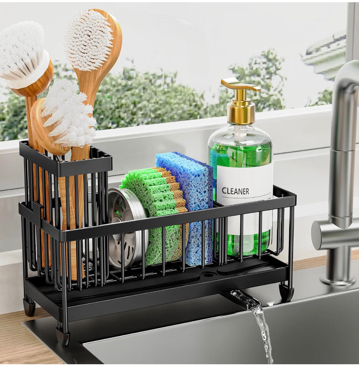 Cisily Sponge Holder for Kitchen Sink - Black (9.25