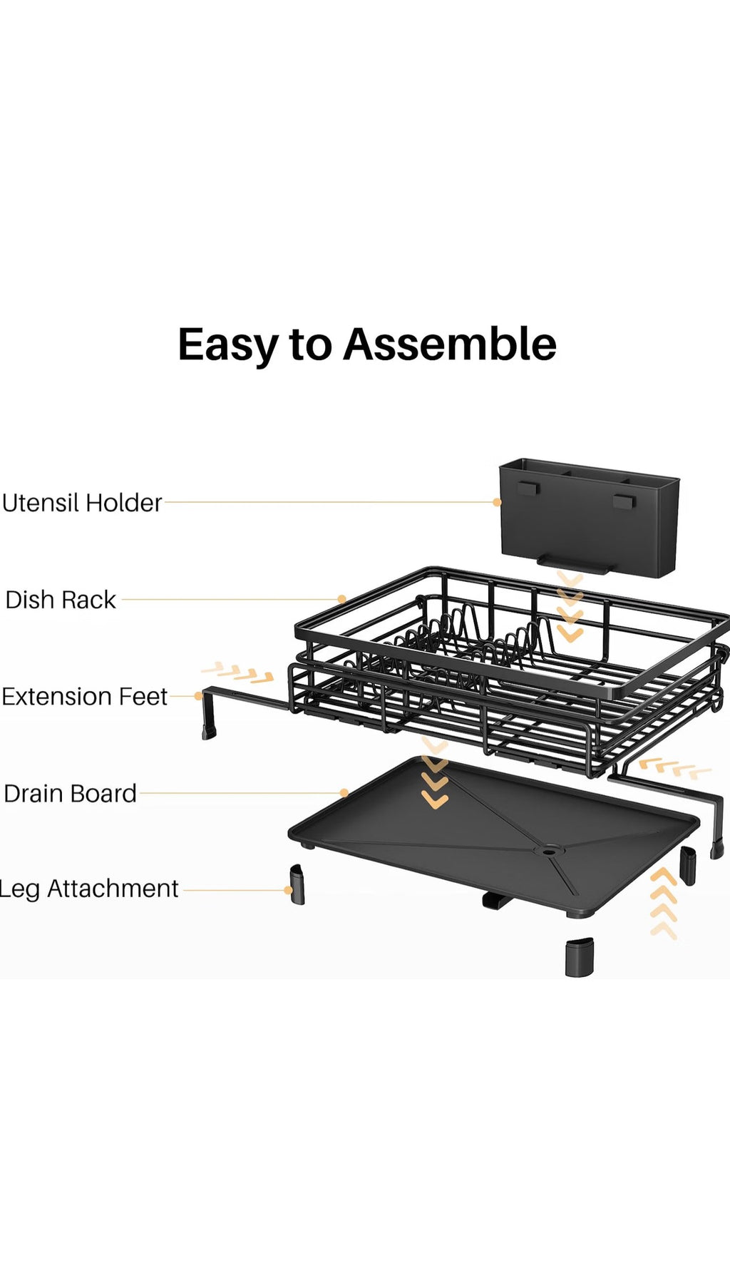 SNTD Expandable Dish Drying Rack for Kitchen Counter - Black