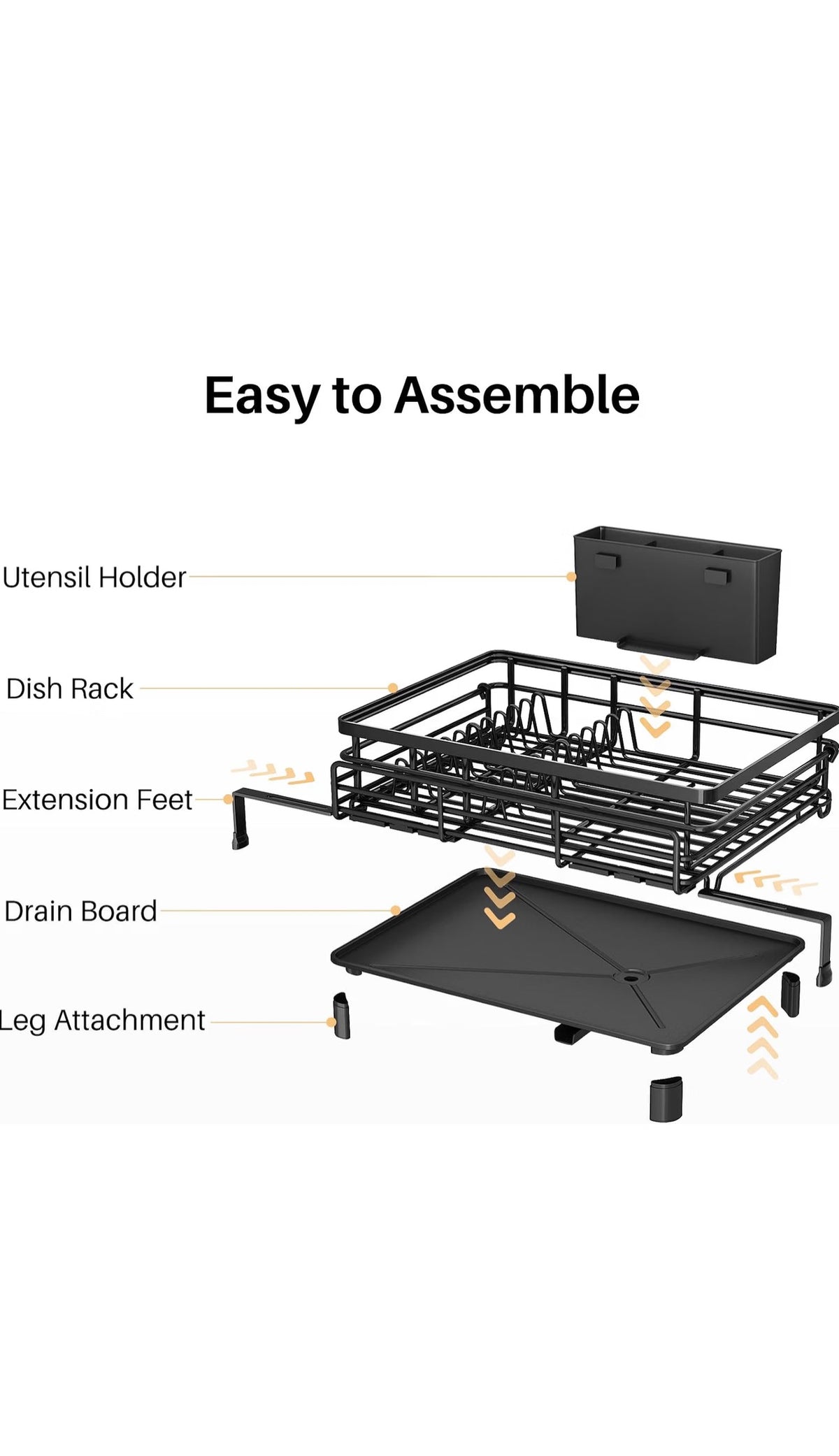 SNTD Expandable Dish Drying Rack for Kitchen Counter - Black